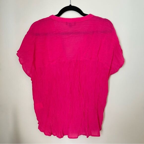 Modern Works Blouse Short Sleeve Pink V-Neck Button Down Business Casual - Picture 4 of 9